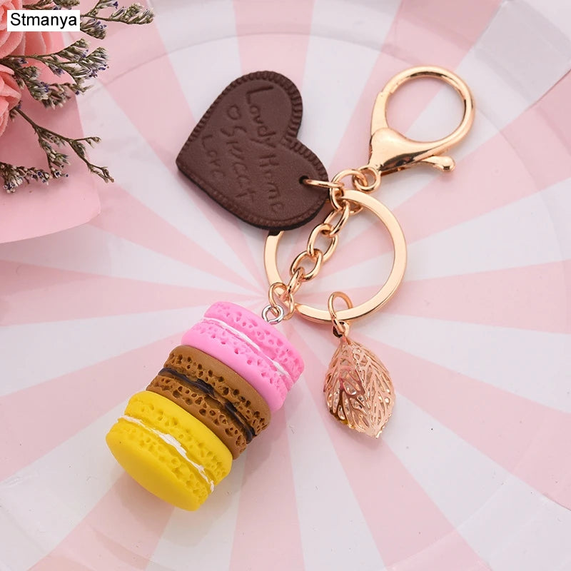 New Cake Key chain fashion car Key Ring Women bag charm accessories France Cake Macarons with Eiffel Tower Keychain gift Jewelry