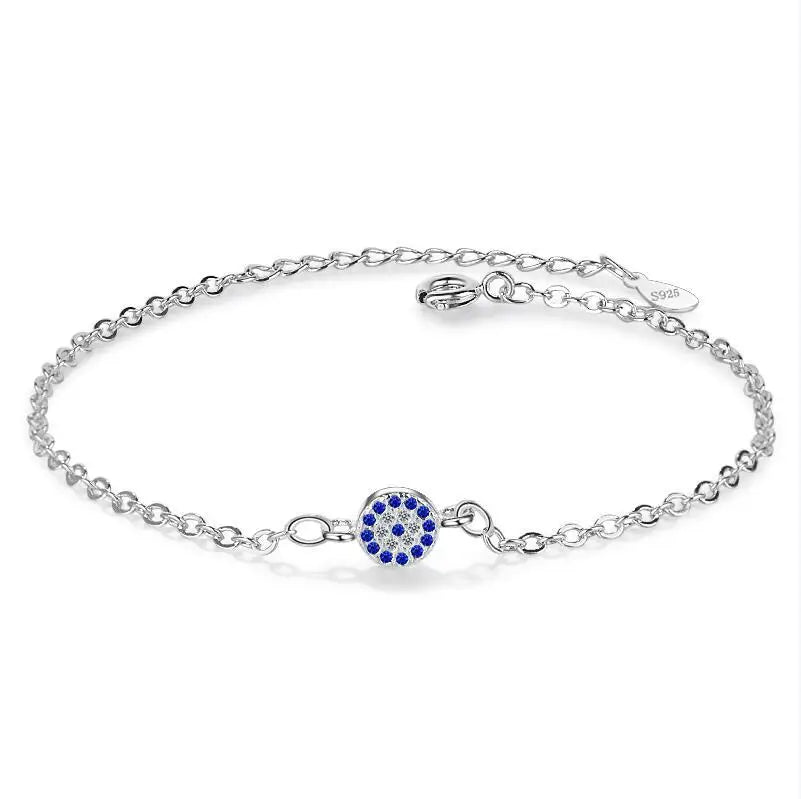 Luxury 925 Sterling Silver Bracelets Cz Crystal Charms Bracelet Blue Enamel Lucky Eye Beads Bracelet For Women Turkey Jewelry
