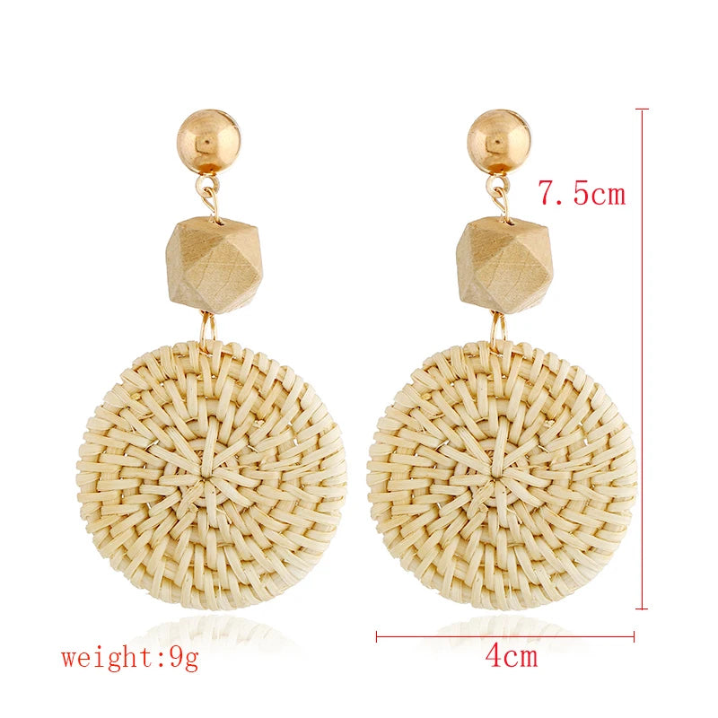 Fashion Bohemian Style Round Straw Woven Dangle Earrings For Women Geometric Exaggerate Round Pendant Statement Jewelry2019