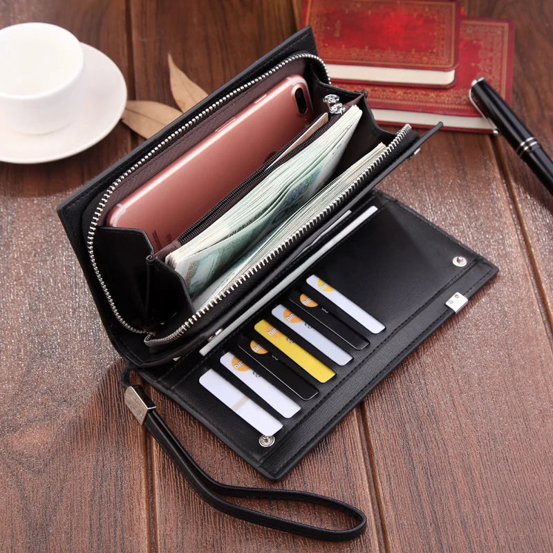 Original Luxury Brand Men's Wallet Business Striped Clutch Leather Purse For Male Fashion Man Card Holder With Aipper Phone Bag