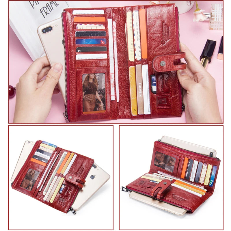 Brand Designer Women Clutch Fashion Wallets Cowhide Leather Female Long Wallet Women Zipper Purse Coin Purse For iPhone X
