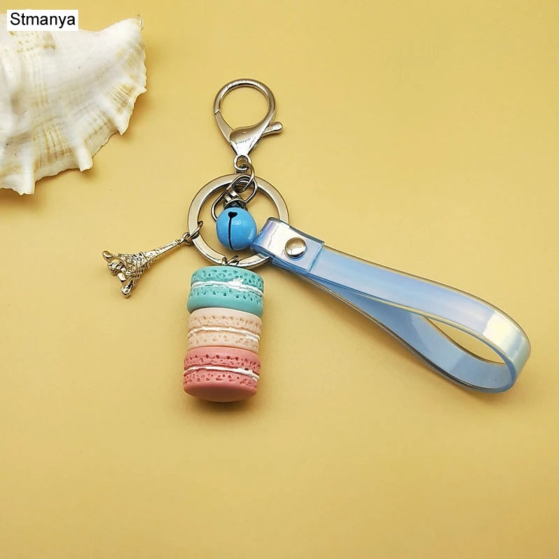 New Cake Key chain fashion car Key Ring Women bag charm accessories France Cake Macarons with Eiffel Tower Keychain gift Jewelry
