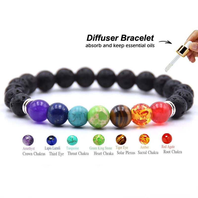 Hemasa 7 Chakra Charms Lava Rock Bracelets For Men Women Essential Oils Diffuser Natural stone Beads Bracelet