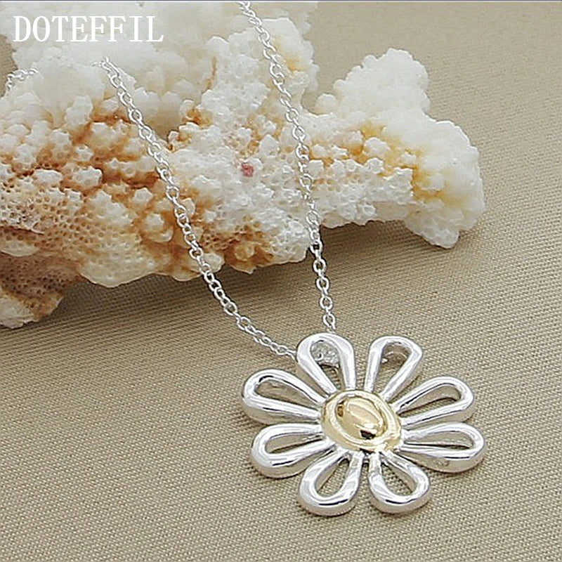 Hemasa 925 Sterling Silver  18 Inch Chain Flower Pendant Necklace For Women Wedding Engagement Fashion Charm Jewelry