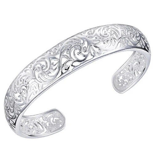 2023 New Fashion Women's Silver Plated Bezel Hollow Cuff Bangle Open Bracelet For Women Luxury Jewelry Accessory Gift