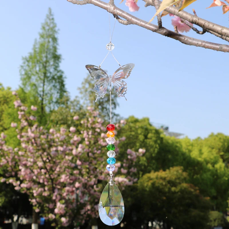 2PCS Handmade Chakra Butterfly Suncatcher Crystal Ball Prisms Rainbow Maker Hanging Sun Catchers Home Wedding Decoration