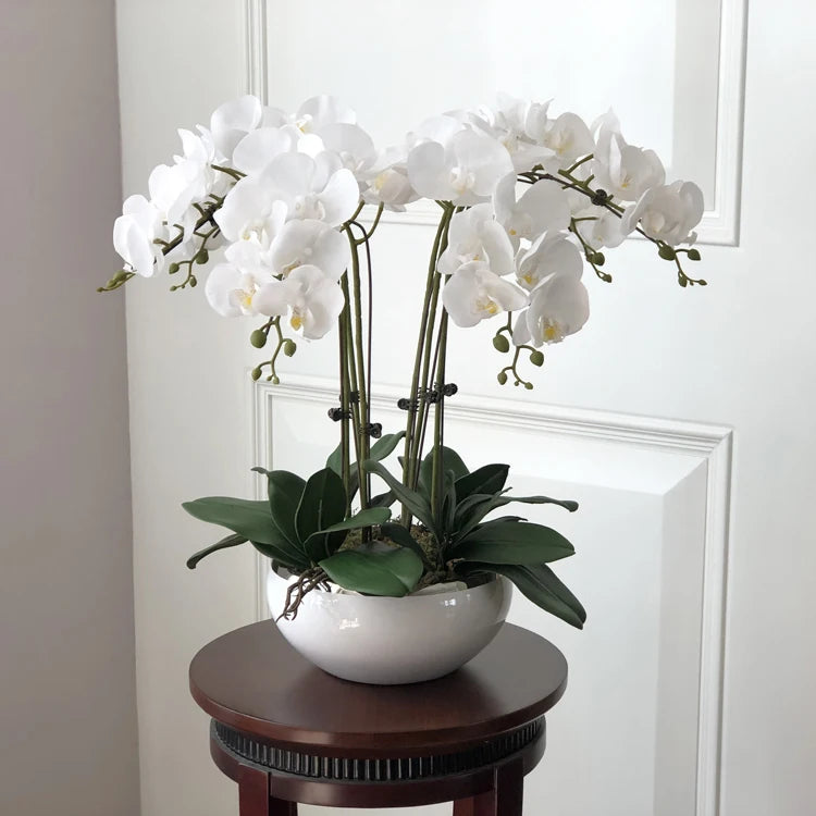 1 Set High Grade Artificial Orchids Arrangement Latex 3Dprint Real Touch Large Size Luxury Table Flower Home Hotel Decor No Vase