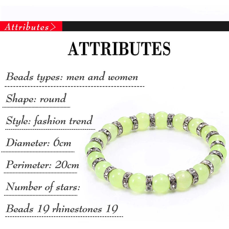 Natural Green Onyx Stone Beaded Bracelet Charm Women Rhinestone Luxury Stretch Strand Bracelets Men Prayer Sports Jewelry