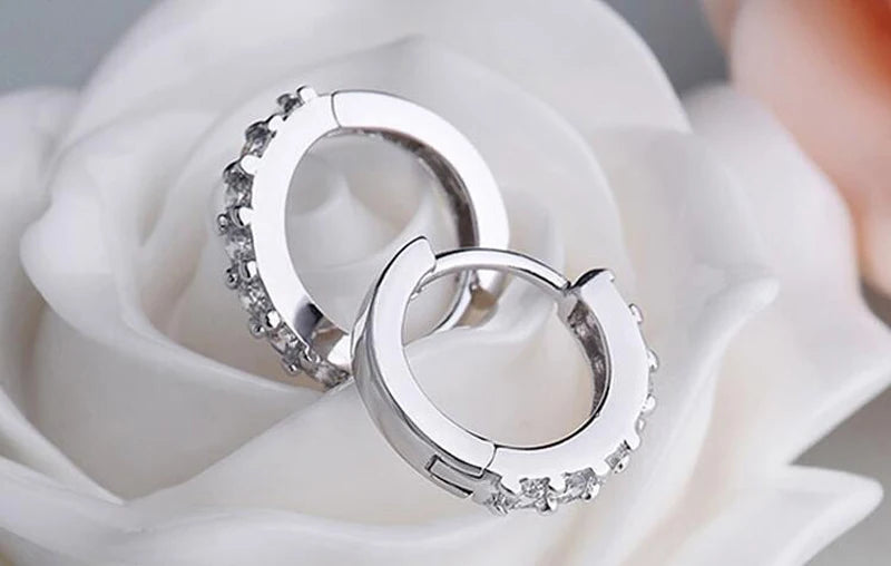 Baby 925 Silver 10mm Circle Zircon Small Hoop Earring For Kid Grils Child Woman Beautiful Aros Loop Huggies Earring Jewelry E024