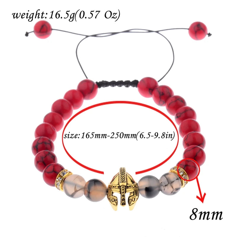2020 Charm Men Weaving Bracelet Knight Spartan Warrior Gladiator Helmet Red Turquoises Stone Bracelets For Women ABK014