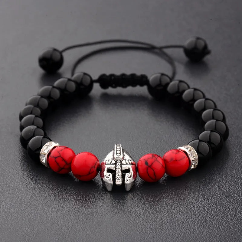 2020 Charm Men Weaving Bracelet Knight Spartan Warrior Gladiator Helmet Red Turquoises Stone Bracelets For Women ABK014