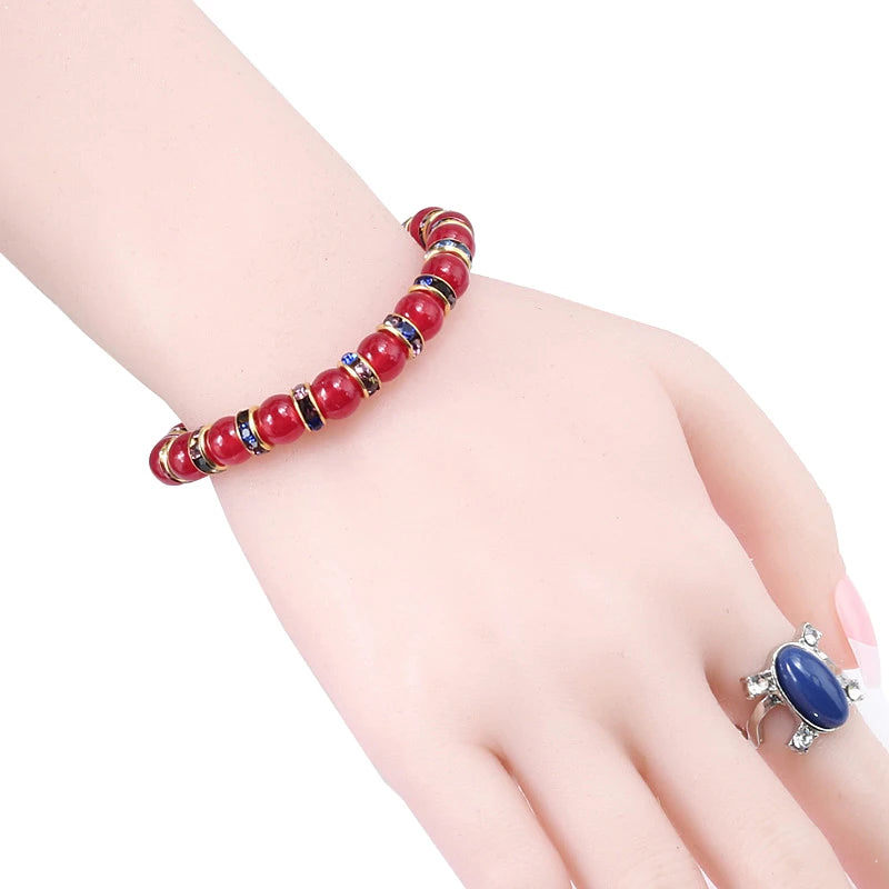Carnelian Women Bracelets Charm Rhinestone 8mm Natural Stone Stretch Beaded Bracelet & Bangle Men Yoga Meditation Wrist Jewelry