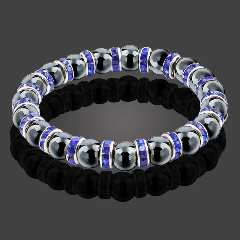 Men Natural Stone Beads Bracelet Charm Women Crystal Rhinestone Hematite Stretch Bracelets Bangle Healing Jewelry Pulsera Hombre