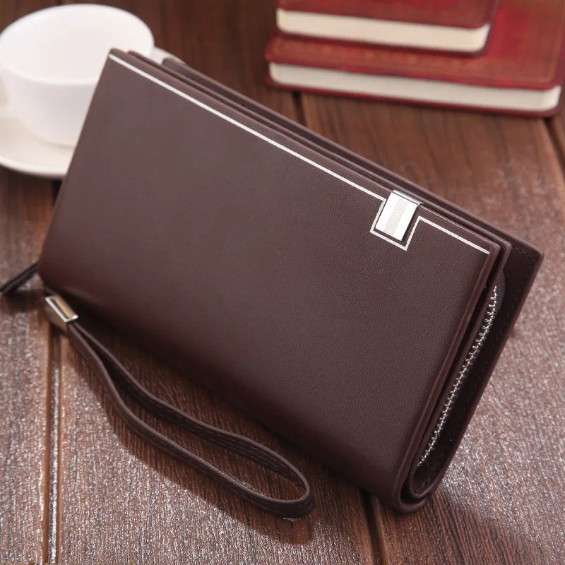 Original Luxury Brand Men's Wallet Business Striped Clutch Leather Purse For Male Fashion Man Card Holder With Aipper Phone Bag