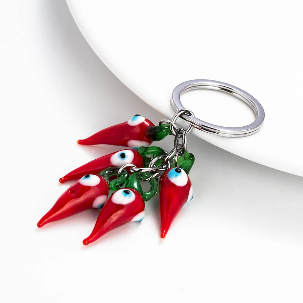 Lucky Eye Red Chilli keychain Bead Tassel Evil Eye keychain For Woman Man Jewelry Car Key Chain EY5267