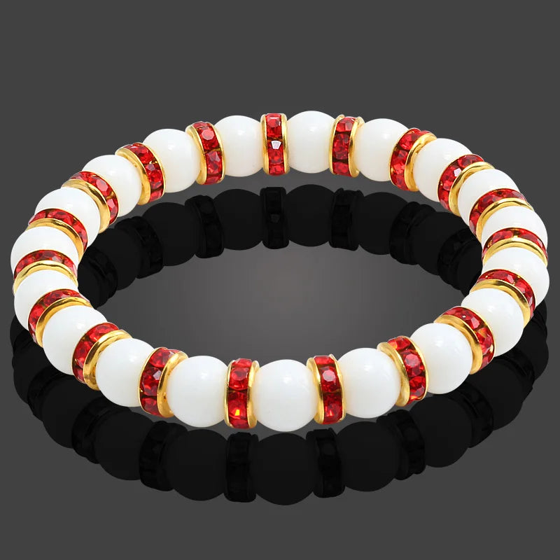Hemasa Natural Stone Chakra Elastic Bracelet Men White Porcelain Healing Balance Beads Reiki Buddha Prayer Bracelet For Women