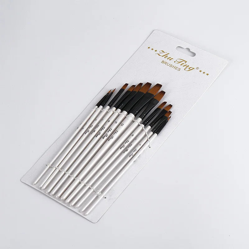 12 24 PCS Nylon Hair Wooden Handle Watercolor Paint Brush Pen Set for Learning Oil Acrylic Painting Art Paint Brushes Supplies