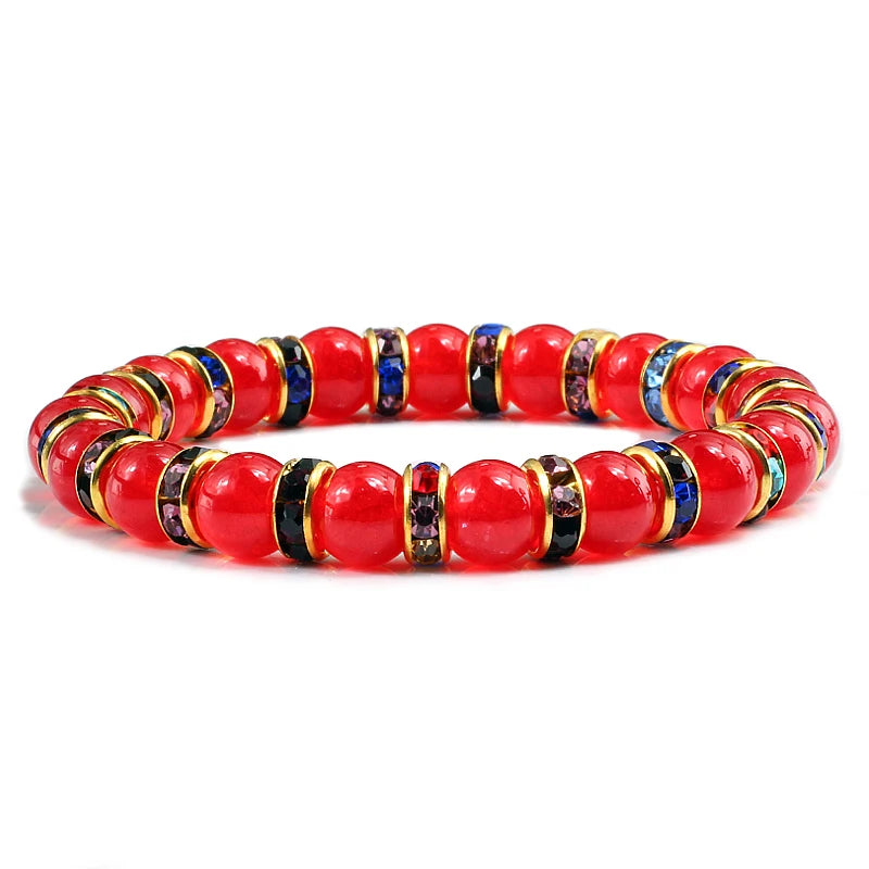Carnelian Women Bracelets Charm Rhinestone 8mm Natural Stone Stretch Beaded Bracelet & Bangle Men Yoga Meditation Wrist Jewelry