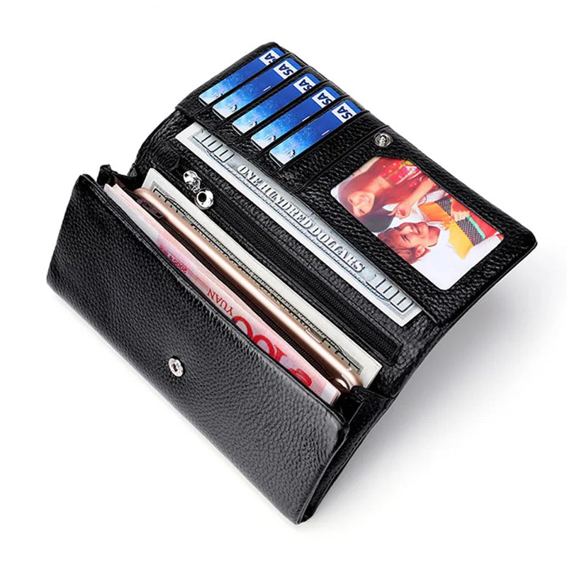 Tejesa Genuine Leather Women Wallets Coin Purse /Female Long Card Holder/ Lady Clutch Wallet with Phone Pockets