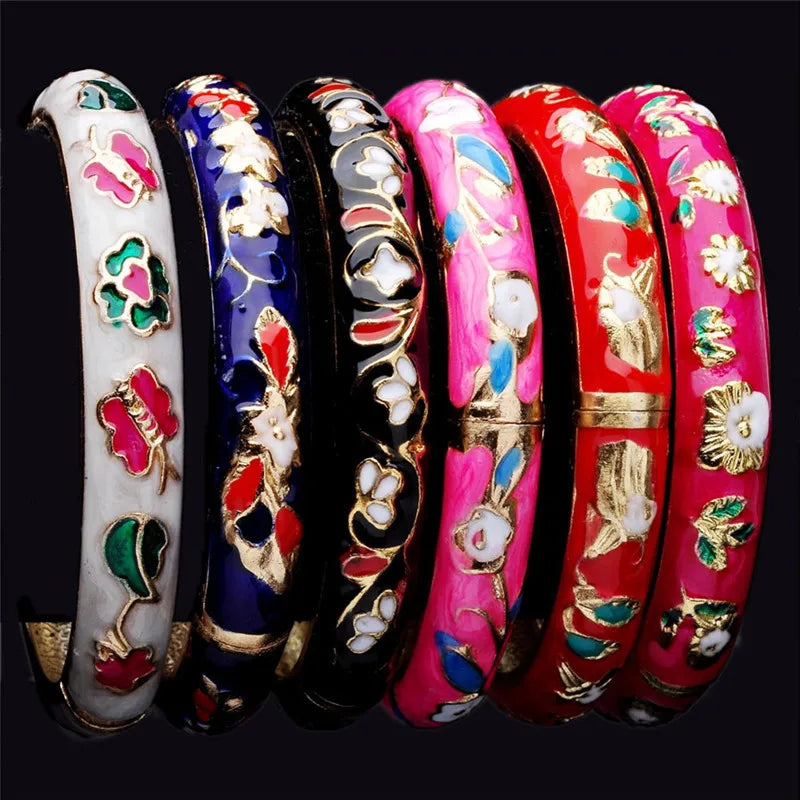 Chinese Crafts Cloisonne Enamel Bangle Bracelet Charming Elegant Cuff Alloy Bracelets Fashion Jewelry