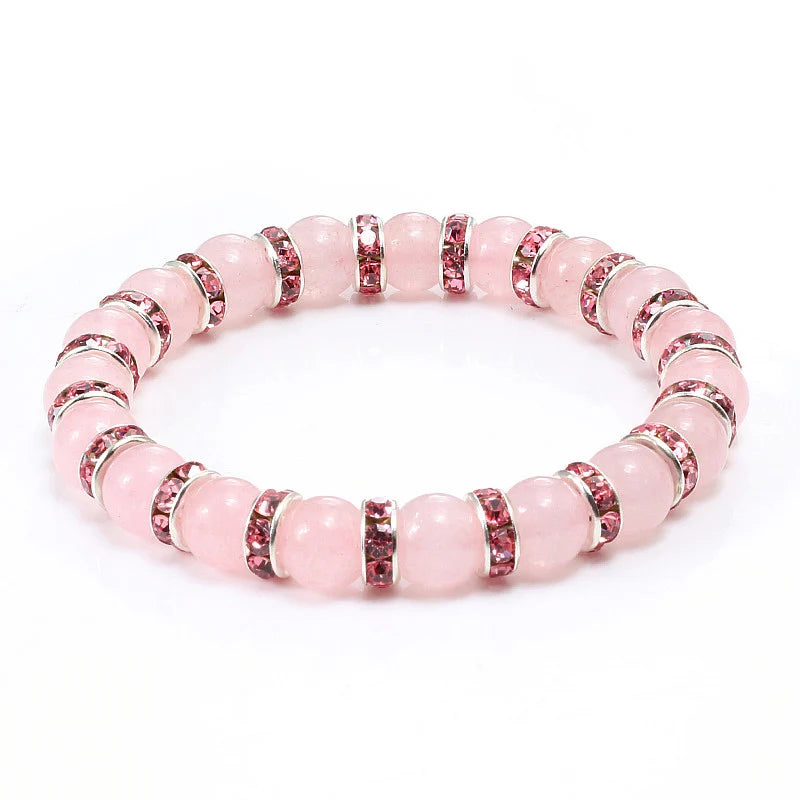 Hemasa  Natural Stone  Stretchable Bracelet / Pink Crystal Stone For Women