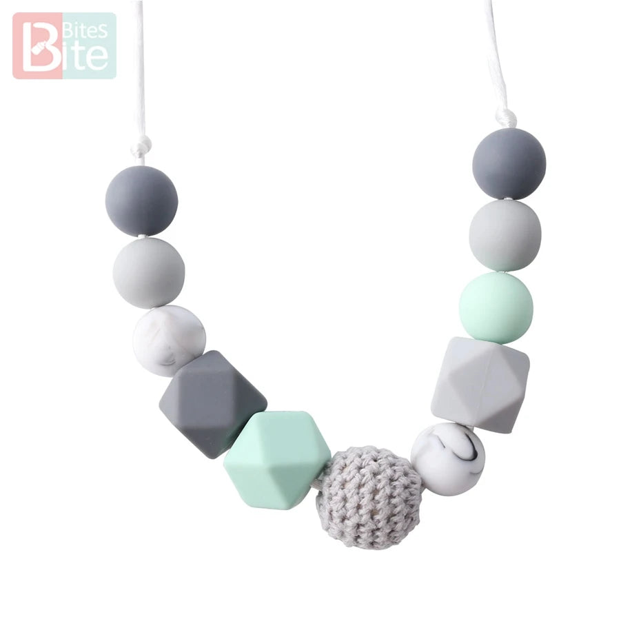 Bite Bites 1pcs Baby Teething Necklace Food Grade Silicone Beads Long Chain Baby Goods Silicone Bead Nurse Gift For Baby Teether