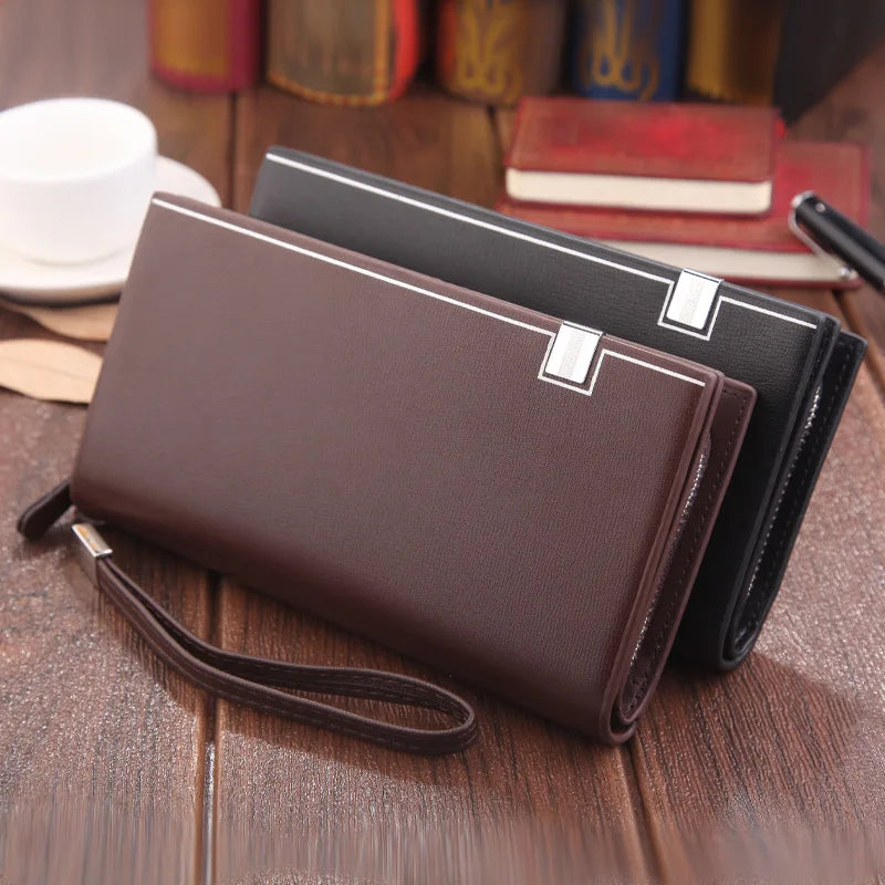 Hemasa Men's Wallet Business Striped Clutch Leather Purse For Male