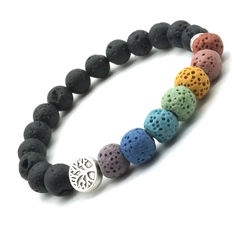 Tree of Life 8mm Colorful 7 Chakras Kallaite Lava Stone Bracelet DIY Aromatherapy Essential Oil Diffuser Bracelet Yoga Jewelry