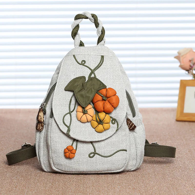 Luxury 3D Pumpkin Pattern Women Travel Backpack High Quality Linen Female Backpack Fashion Prettry Style Girls Daypack Backpack