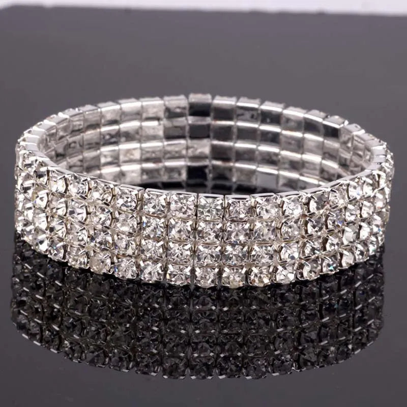 TREAZY 1-8 Rows Rhinestone Crystal Bracelet Bangle Elastic Bling Wristband Wedding Bridal Bridesmaid Bracelet Jewelry Gifts