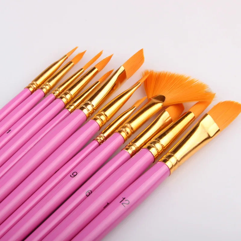 12Pcs Different Shape Nylon Hair Watercolor Paint Brush Set For School Student Gifts Acrylic Drawing Brushes Art Supplies