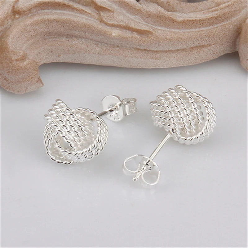 DOTEFFIL 100% Real 925 Sterling Silver Elegant Soft Winding Stud Earrings for Women Wedding Engagement Jewelry