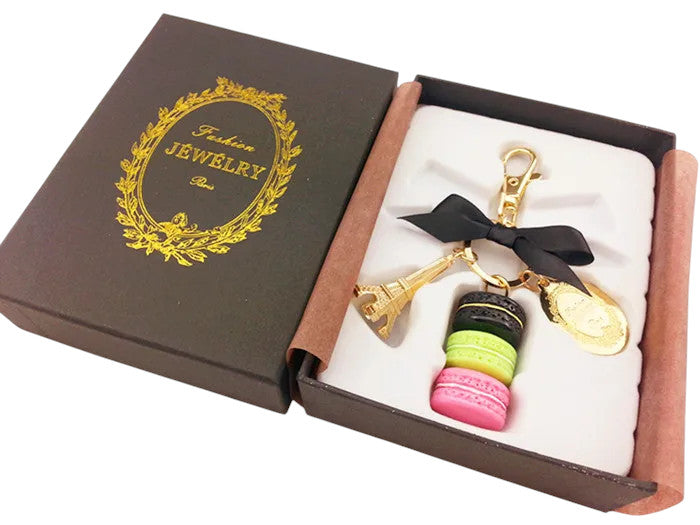 Macaron Eiffel Tower pendant key chains for women girls gold color alloy bowknot bag charm car keychain key ring with gift box