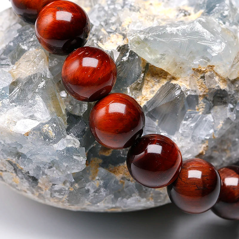 Tejesa Natural Stone Beads Red Tiger Eye Bracelet Strand Beaded Mens Buddha Bracelet For Women Male Yoga Handmade Jewelry