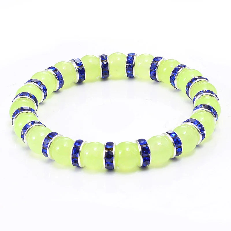 Natural Green Onyx Stone Beaded Bracelet Charm Women Rhinestone Luxury Stretch Strand Bracelets Men Prayer Sports Jewelry