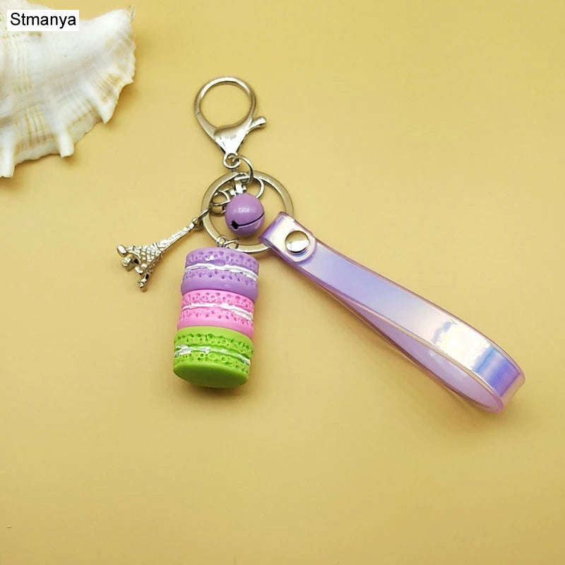 New Cake Key chain fashion car Key Ring Women bag charm accessories France Cake Macarons with Eiffel Tower Keychain gift Jewelry