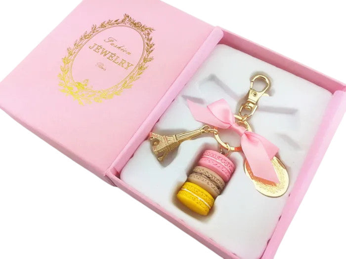 Macaron Eiffel Tower pendant key chains for women girls gold color alloy bowknot bag charm car keychain key ring with gift box