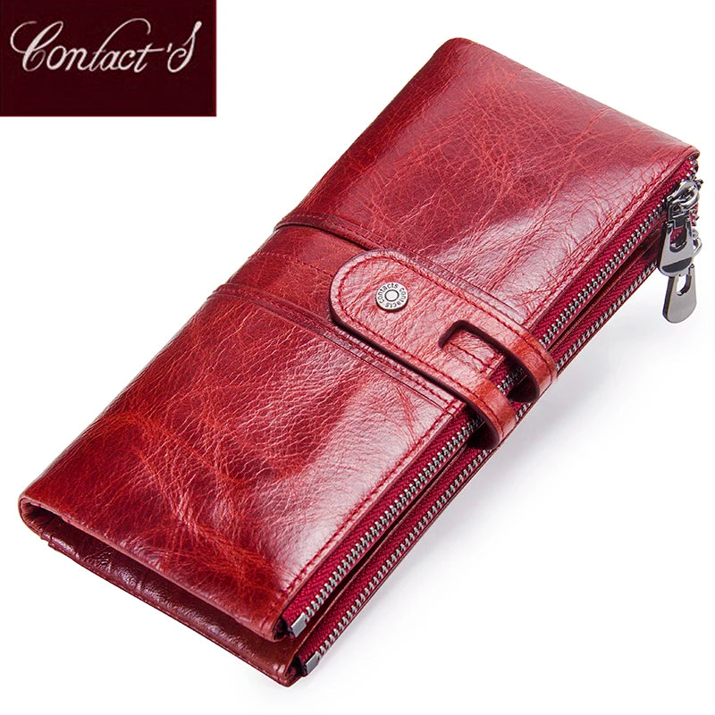 CONTACT'S Genuine Leather Long Wallets for Women Card Holder Money Clip Coin Purse Phone Pocket Female Bags Handbag Women Wallet