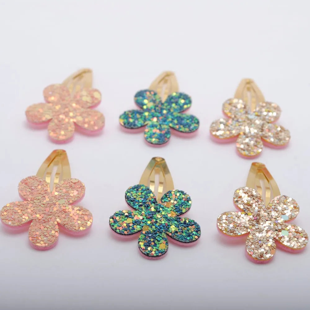 Tejesa 18pcs/lot Gold Plated Hairpins Flower Shape  Kids  Birthday Gift Child Glitter Hair Accessories