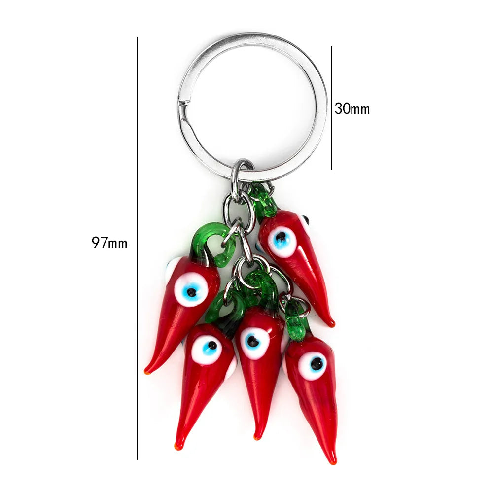 Lucky Eye Red Chilli keychain Bead Tassel Evil Eye keychain For Woman Man Jewelry Car Key Chain EY5267