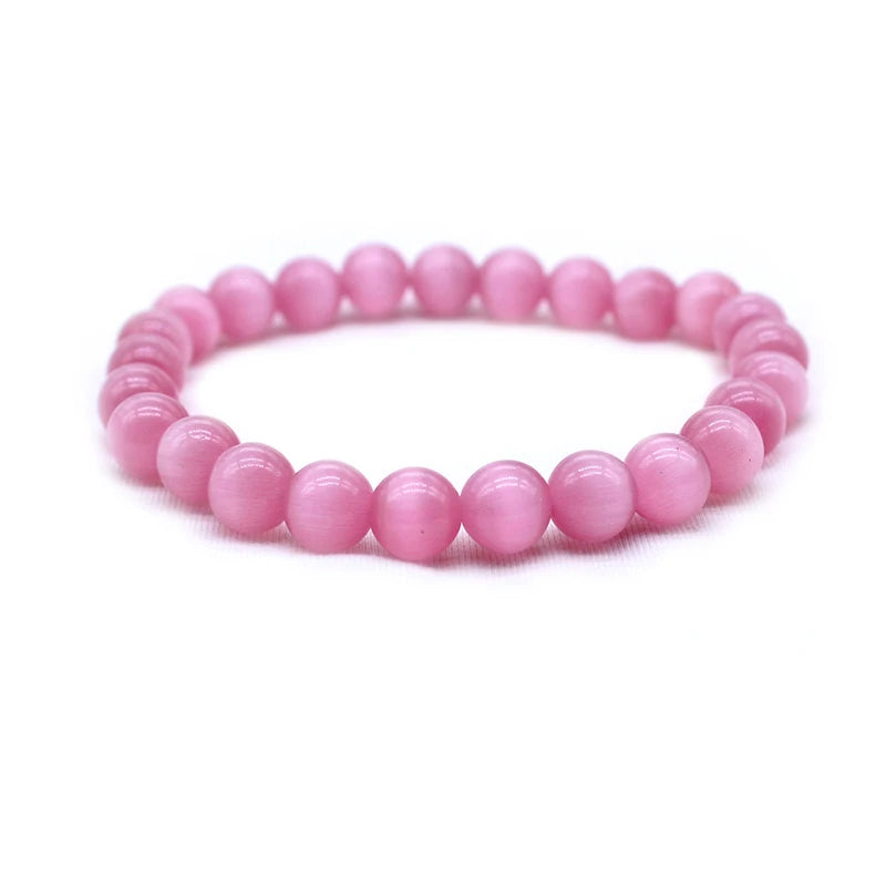 Heamasa Cute 4/6/8/10/12MM Pink Cat eye Beads Bracelet Bangle for Women