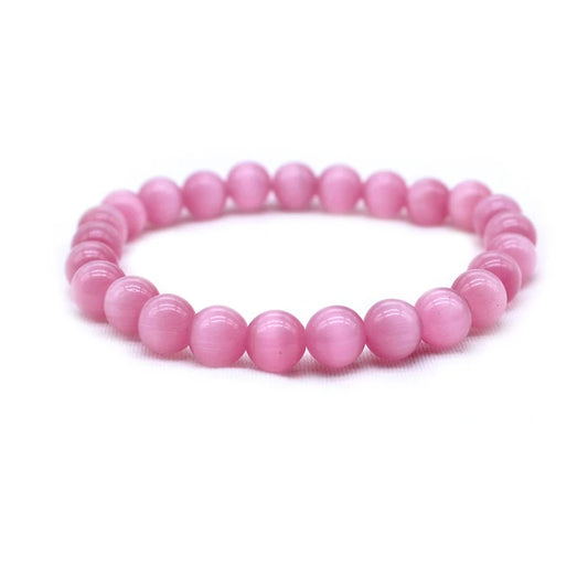 Heamasa Cute 4/6/8/10/12MM Pink Cat eye Beads Bracelet Bangle for Women