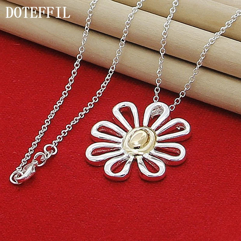 Hemasa 925 Sterling Silver  18 Inch Chain Flower Pendant Necklace For Women Wedding Engagement Fashion Charm Jewelry