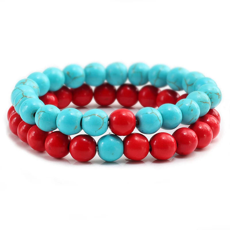 Hemasa 2Pcs/Set Classic Natural Stone Bracelet /8mm Beads Bracelets for Women