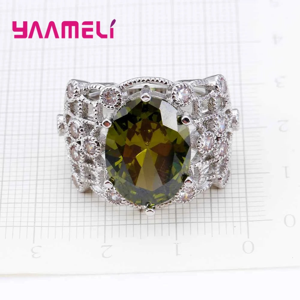 Hemasa 925 Sterling Silver And CZ Pop Elegant Yellow Round Crystal Stone Ring For Women's Birthday Gift Anniversary Jewelry
