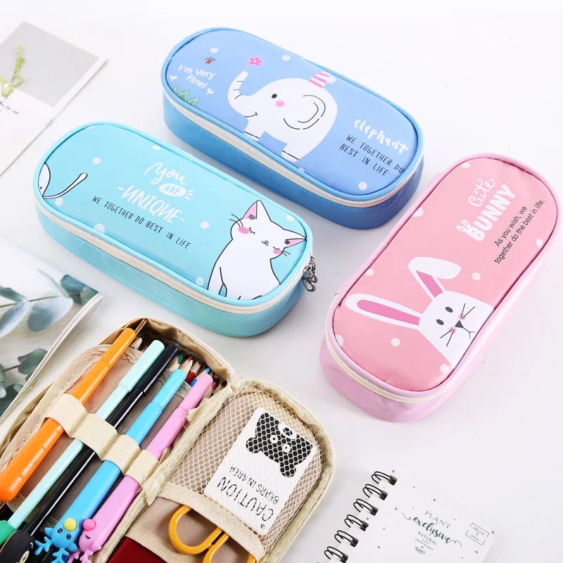Cartoon Multifunction School Pencil Case & Bags Large Leather Pen Curtain Box For Boy Girl Kids Gift Stationery Supplies