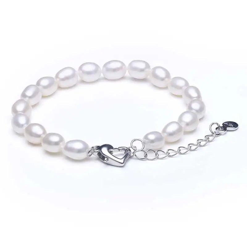 HENGSHENG 925 Sterling Silver Natural Freshwater Pearl Strand Bracelets For Women Summer Bohemia Oval Pearl Bracelet 18cm Length