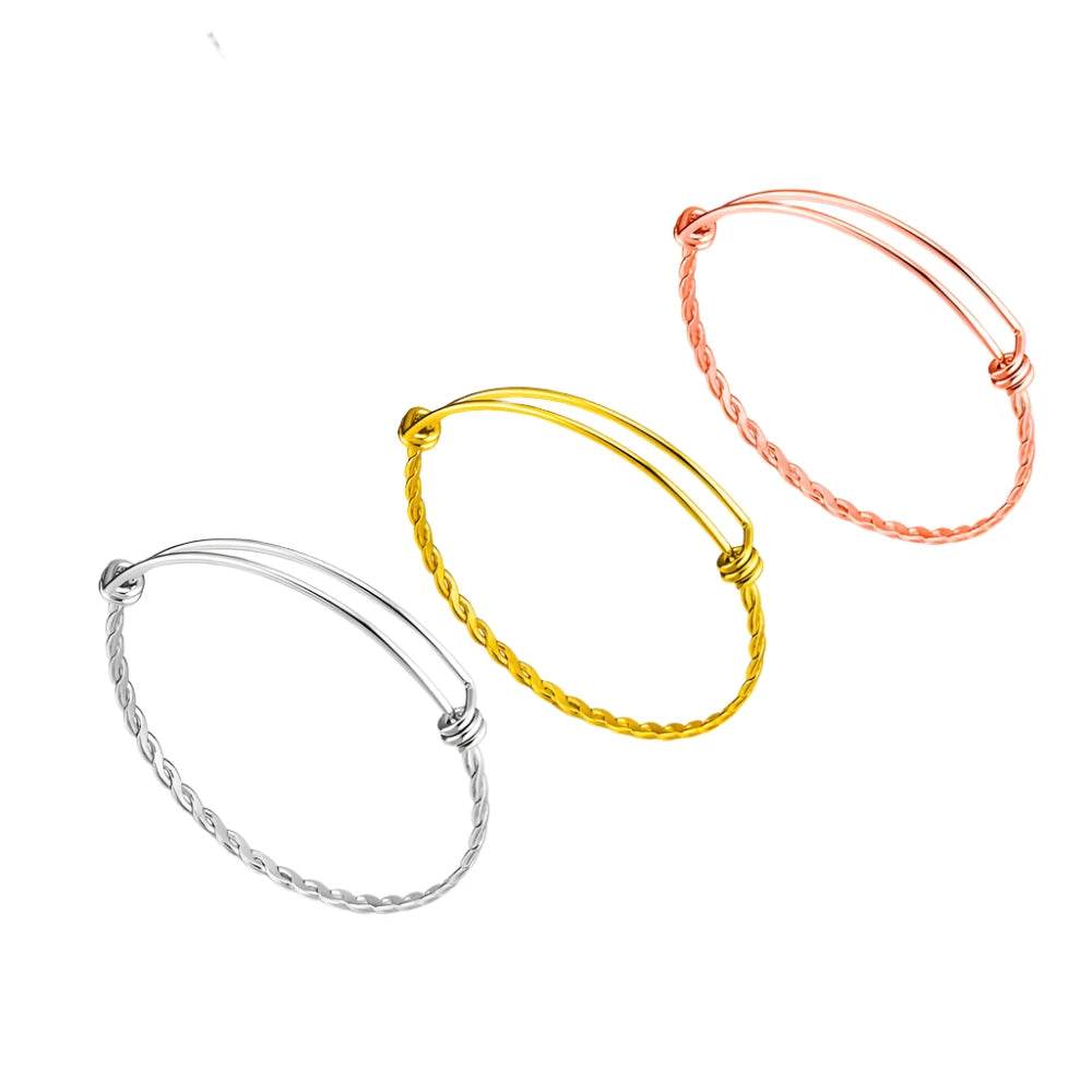 Hemasa 5pcs/Lot Grace Moments 3 Colors Twist Bangles & Bracelets Stainless Steel Adjustable Wire Cuff Bracelet Making DIY Jewelry