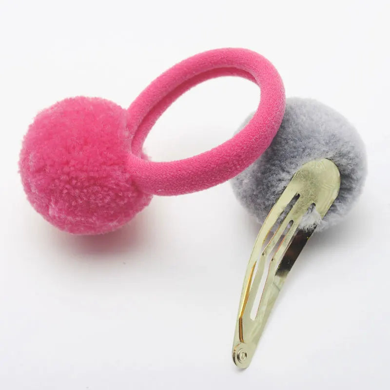 Cute Girls Ponytail Holders Kids Hair Clips Elastic Hair Bands Children Ball Hair Tie Pom Pom Elastic Hair Gum Rope Accessories