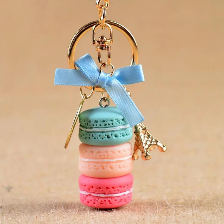 New Cake Key chain fashion car Key Ring Women bag charm accessories France Cake Macarons with Eiffel Tower Keychain gift Jewelry